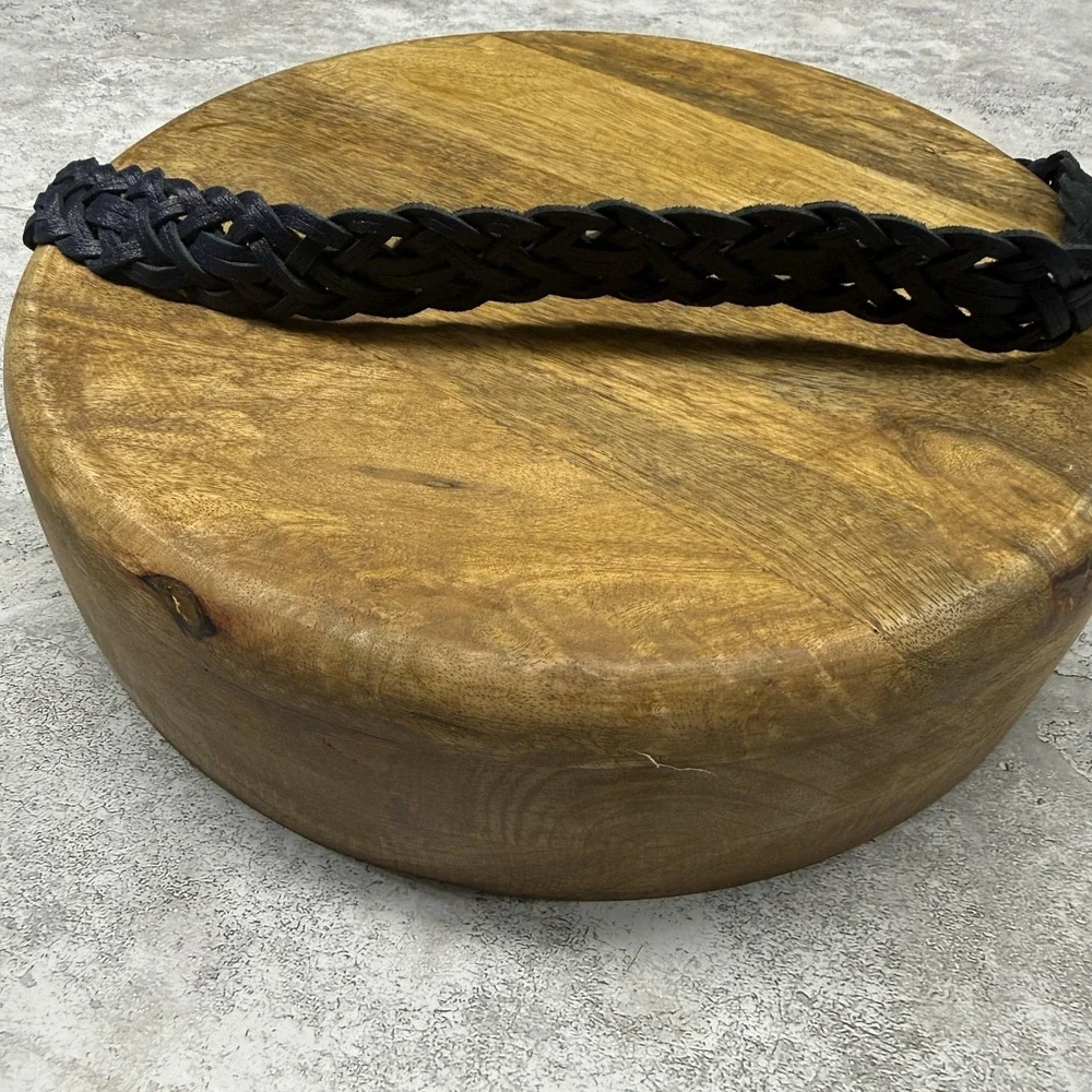 Capezio Belt Mens Large Black Leather Suede Braided Woven Brass Buckle Casual